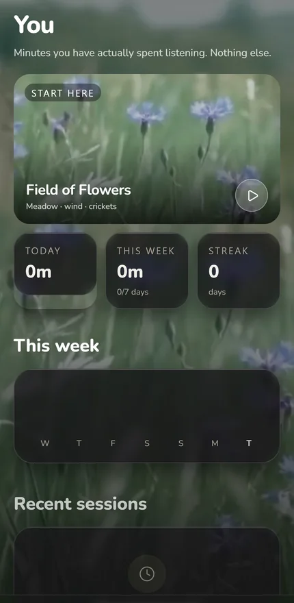 The You screen: minutes you have actually spent listening, today, this week and a streak